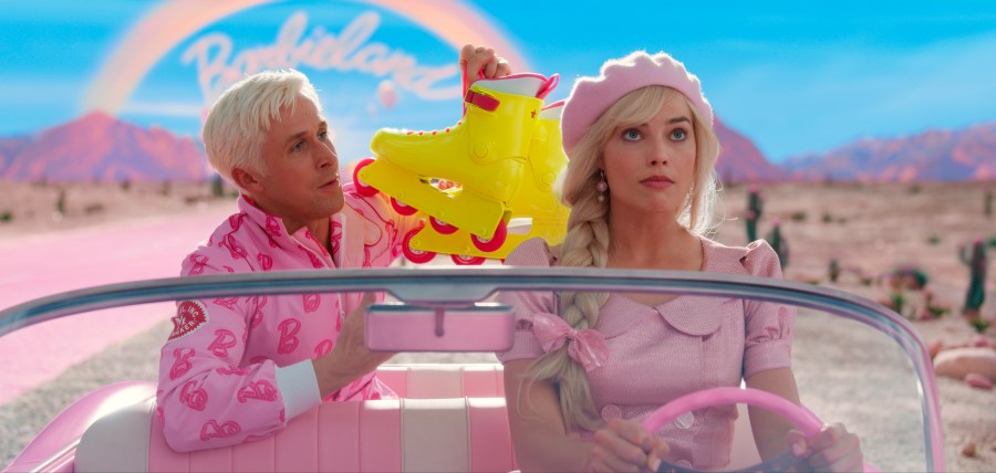 This mage released by Warner Bros. Pictures shows Ryan Gosling, left, and Margot Robbie in a scene from "Barbie."