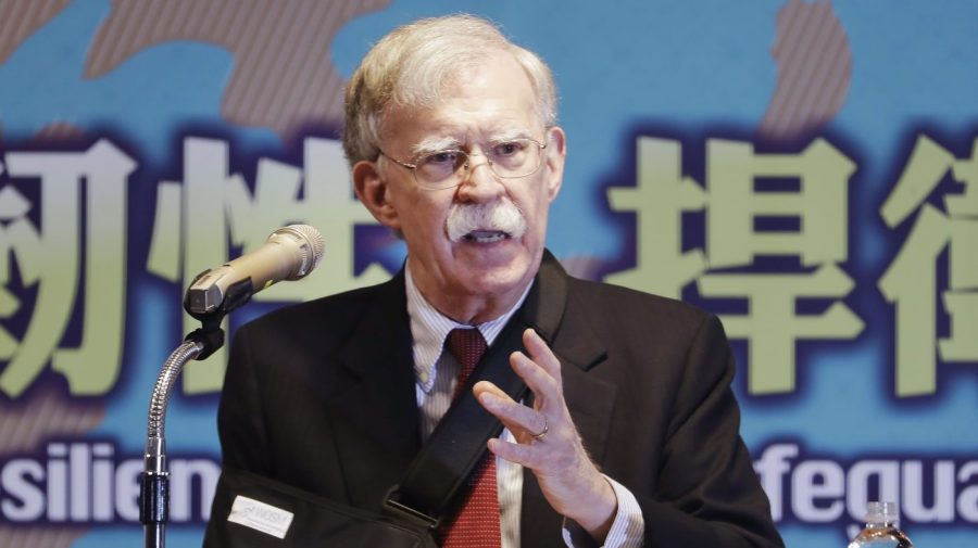 Former U.S. national security advisor John Bolton delivers a speech to discuss a subject titled ''Maintaining Long Term Peace and Security in Taiwan'' at the Global Taiwan National Affair Symposium XII in Taipei, Taiwan, Saturday, April 29, 2023. (AP Photo/Chiang Ying-ying)