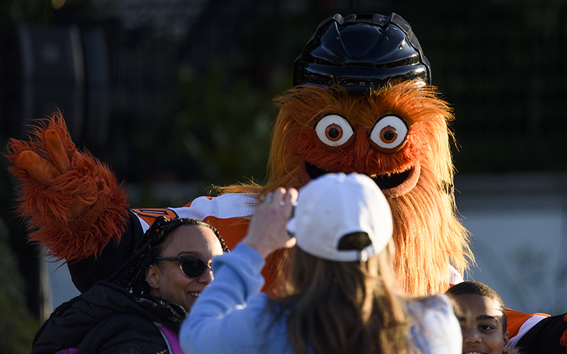 Philadelphia Flyers mascot Gritty poses for a photo