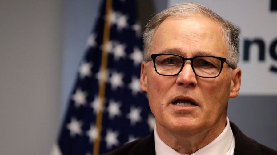 Washington state Gov. Jay Inslee speaks during a news conference.