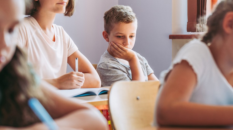 Students are seen in a classroom in this stock image