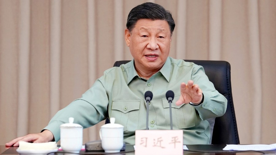 File - In this photo released by Xinhua News Agency, Chinese President Xi Jinping delivers a speech at the navy headquarters of the Southern Theater Command of the People's Liberation Army (PLA) in Zhanjiang in southern China's Guangdong province on Tuesday, April 11, 2023.