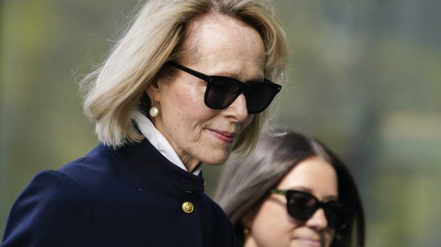 Former advice columnist E. Jean Carroll arrives to Manhattan federal court, Monday, May 1, 2023, in New York. (AP Photo/John Minchillo)