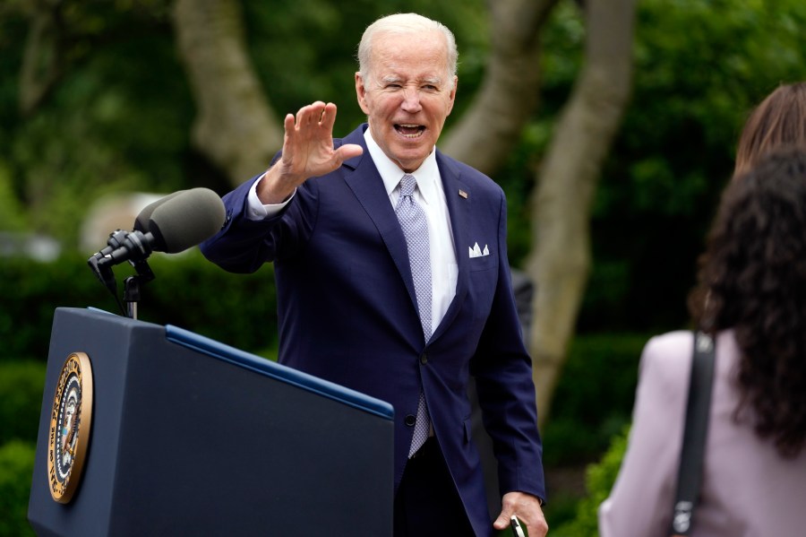 President Joe Biden waves after speaking in the Rose Garden of the White House in Washington, Monday, May 1, 2023, about National Small Business Week. (AP Photo/Carolyn Kaster)