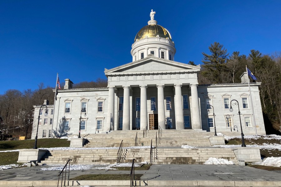 FILE - The Vermont State House stands on Feb. 14, 2023, in Montpelier, Vt. Vermont on Tuesday, May 2, became the first state in the country to change its medically assisted suicide law to allow terminally ill people from out of state to take advantage of it to end their lives. Republican Gov. Phil Scott signed the bill that removes the residency requirement for the decades-old law. (AP Photo/Lisa Rathke, File)