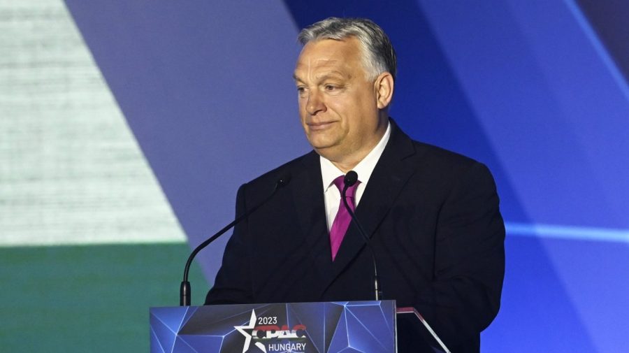 Hungarian Prime Minister Viktor Orban delivers the keynote speech at the opening session of Hungary Conservative Political Action Conference Hungary in Budapest, Hungary, Thursday, May 4, 2023. The two-day CPAC meeting organized by Center for Fundamental Rights of Hungary features some 60 prestigious foreign speakers from 20 countries and five continents. (Szilard Koszticsak/MTI via AP)