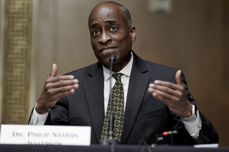 File - Philip Jefferson speaks during the Senate Banking, Housing and Urban Affairs Committee confirmation hearing on Thursday, Feb. 3, 2022, in Washington. President Joe Biden nominated Jefferson, a member of the Federal Reserve’s Board of Governors, to serve as vice chair of the board, the White House announced Friday, May 12, 2023. (Ken Cedeno/Pool via AP, File)