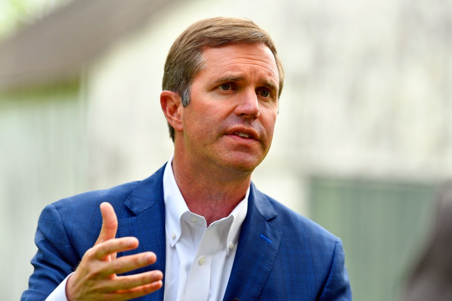 Kentucky Governor Andy Beshear sits for an interview in Versailles, Ky., Wednesday, May 17, 2023. Beshear won the Democratic primary for Governor, and will face Republican Attorney General Daniel Cameron in the fall. (AP Photo/Timothy D. Easley)