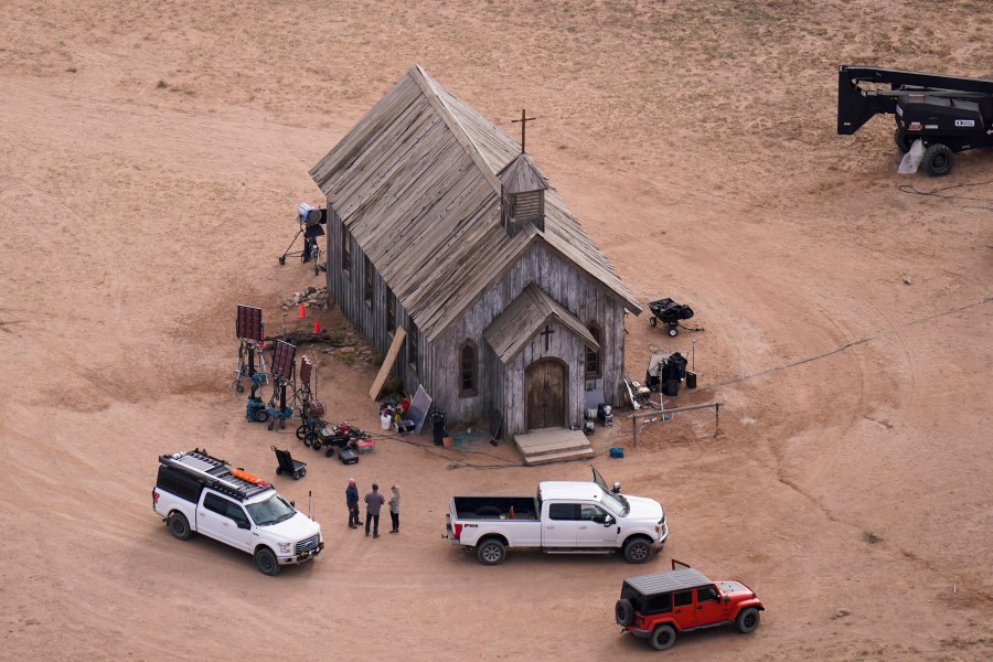 FILE - This aerial photo shows the Bonanza Creek Ranch in Santa Fe, N.M., on Oct. 23, 2021. Attorneys for Hannah Gutierrez-Reed, the weapons supervisor on the set of the Western film "Rust," filed a motion Thursday, May 18, 2023, to dismiss an involuntary manslaughter charge against her in the 2021 fatal shooting of a cinematographer. (AP Photo/Jae C. Hong, File)