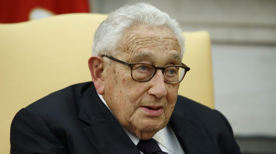 FILE - Former Secretary of State Henry Kissinger speaks during a meeting with President Donald Trump in the Oval Office of the White House, Tuesday, Oct. 10, 2017, in Washington. Kissinger marks his 100th birthday on Saturday, May 27, 2023, outlasting many of his political contemporaries who guided the United States through one of its most tumultuous periods including the presidency of Richard Nixon and the Vietnam War. (AP Photo/Evan Vucci, File)