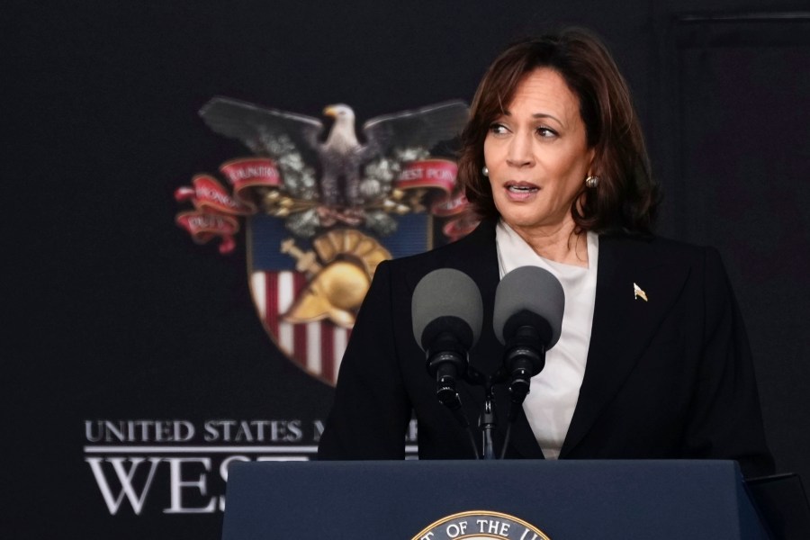 Vice President Kamala Harris speaks during the graduation ceremony of the U.S. Military Academy class of 2023 at Michie Stadium on Saturday, May 27, 2023, in West Point, N.Y. (AP Photo/Bryan Woolston)