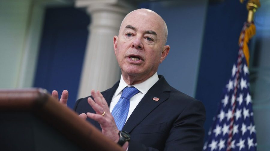 Homeland Security Secretary Alejandro Mayorkas speaks about border security during a briefing at the White House