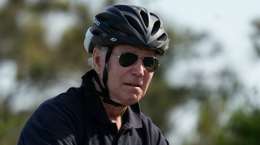 President Joe Biden goes on a bike ride in Gordons Pond State Park in Rehoboth Beach, Del., Sunday, May 14, 2023.