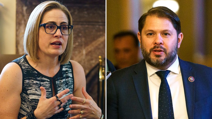 Sen. Kyrsten Sinema (I-Ariz.) and Rep. Ruben Gallego (D-Ariz.)