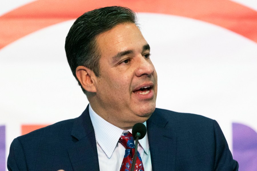 FILE - Idaho Attorney General candidate Rep. Raul Labrador speaks during the Idaho Republican Party 2022 General Election Night Celebration in Boise, Idaho, Nov. 8, 2022. Labrador is among those being sued in a challenge to a state law banning gender-affirming care for minors. (AP Photo/Kyle Green, File)