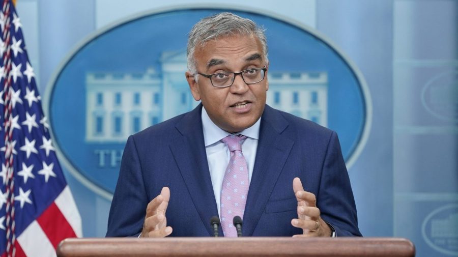 FILE - White House COVID-19 Response Coordinator Ashish Jha speaks during the daily briefing at the White House in Washington, Tuesday, Oct. 25, 2022. Ashish Jha, the White House’s point person on the COVID-19 response, will depart from the administration next week. A White House official said Jha will return to Brown University, where he had served as the dean of the university’s school of public health before joining the White House as its COVID-19 coordinator in April 2022.(AP Photo/Susan Walsh, File)