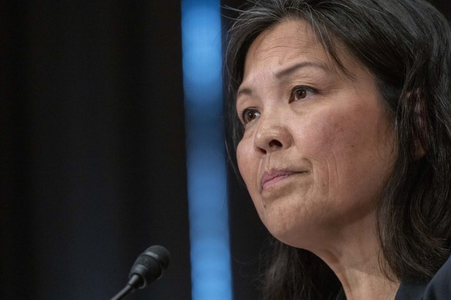 FILE - Julie Su speaks during a Senate Health, Education, Labor and Pensions confirmation hearing for her to be the Labor Secretary, on Capitol Hill, April 20, 2023, in Washington. (AP Photo/Alex Brandon, File)