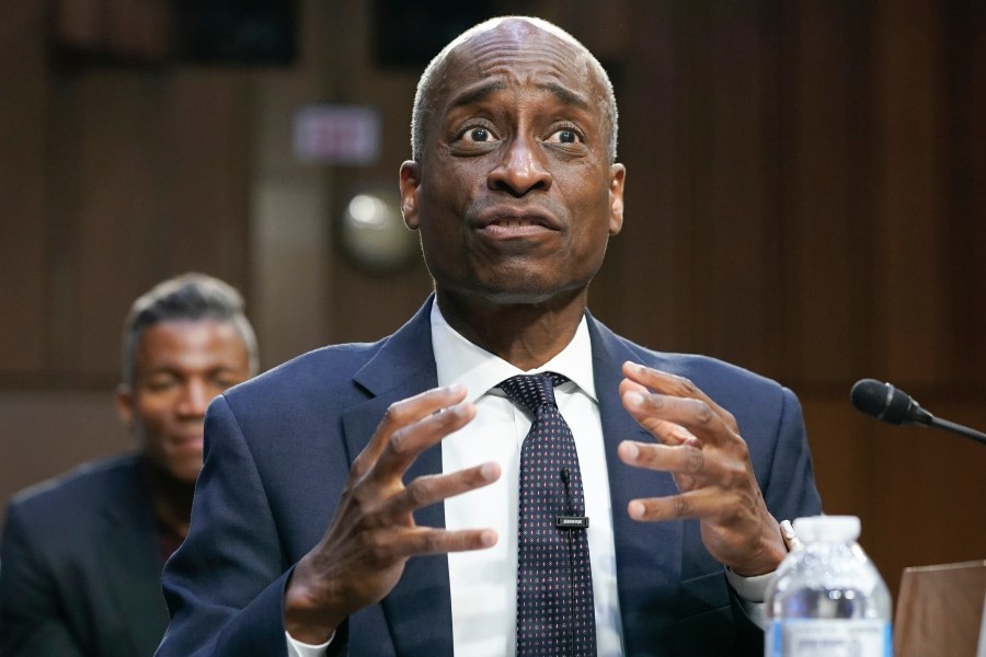 Philip Nathan Jefferson of North Carolina, speaks during the Senate Banking, Housing, and Urban Affairs Committee hearing to examine his nomination to be Vice Chairman of the Board of Governors of the Federal Reserve System, Wednesday, June 21, 2023, on Capitol Hill in Washington. (AP Photo/Mariam Zuhaib)