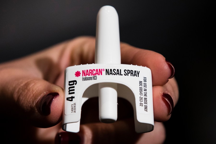 FILE - The overdose-reversal drug Narcan is displayed during training for employees of the Public Health Management Corporation (PHMC), Dec. 4, 2018, in Philadelphia.