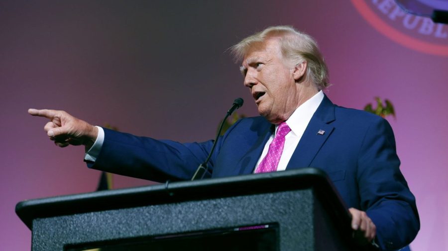 Former President Donald Trump speaks during the Oakland County Republican Party's Lincoln Day Dinner, Sunday, June 25, 2023, in Novi, Mich. (AP Photo/Al Goldis)