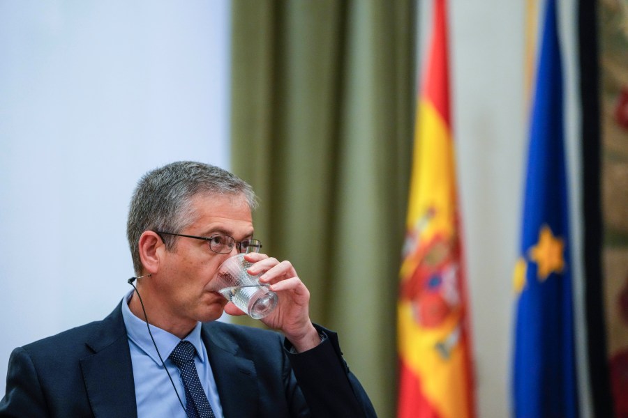 The Governor of the Bank of Spain, Pablo Hernandez de Cos, attends a meeting at the Spain's Central Bank in Madrid, Spain, Thursday, June 29, 2023. Federal Reserve Chair Jerome Powell says the central bank may have to tighten its oversight of the American financial system after the failure of three large U.S. banks this spring. (AP Photo/Manu Fernandez)