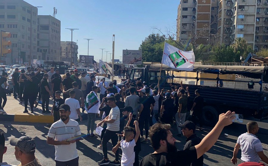 Hundreds of followers of the influential Iraqi Shiite cleric and political leader Muqtada Sadr stand outside the Swedish embassy in Baghdad, Iraq, Thursday, June 29, 2023, in protest of the burning of a Quran in Sweden.