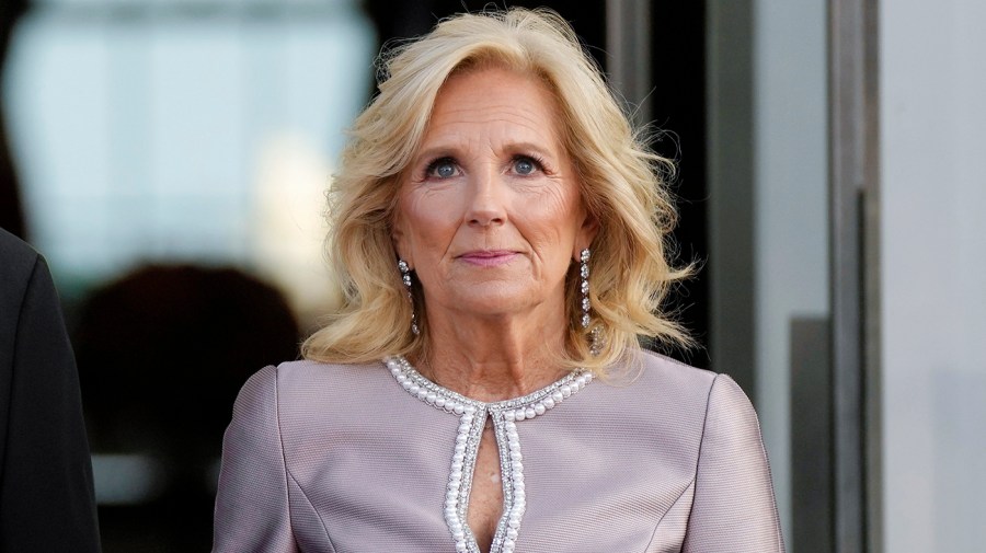 FILE - First lady Jill Biden waits with President Joe Biden to greet South Korea's first lady Kim Keon Hee and South Korea's President Yoon Suk Yeol on the North Portico of the White House in Washington ahead of a State Dinner, April 26, 2023.