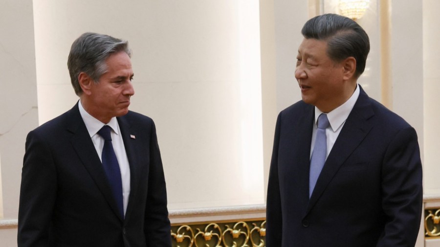 U.S. Secretary of State Antony Blinken meets with Chinese President Xi Jinping in the Great Hall of the People in Beijing, China, Monday, June 19, 2023.