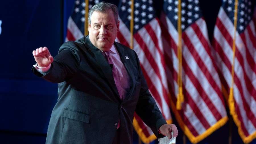 Republican presidential candidate former New Jersey Gov. Chris Christie waves to the audience during the Faith and Freedom Coalition Policy Conference in Washington, Friday, June 23, 2023.