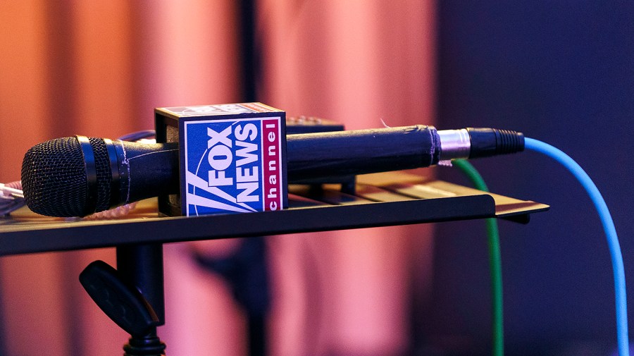 A Fox News Channel microphone is seen