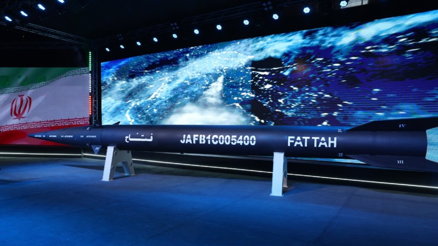 Fattah missile is unveiled in a ceremony in Tehran, Iran, Tuesday, June 6, 2023. Iran is claiming that it's created a hypersonic missile capable of traveling at 15 times the speed of sound. The announcement comes as tensions are high with the United States over Tehran's nuclear program.