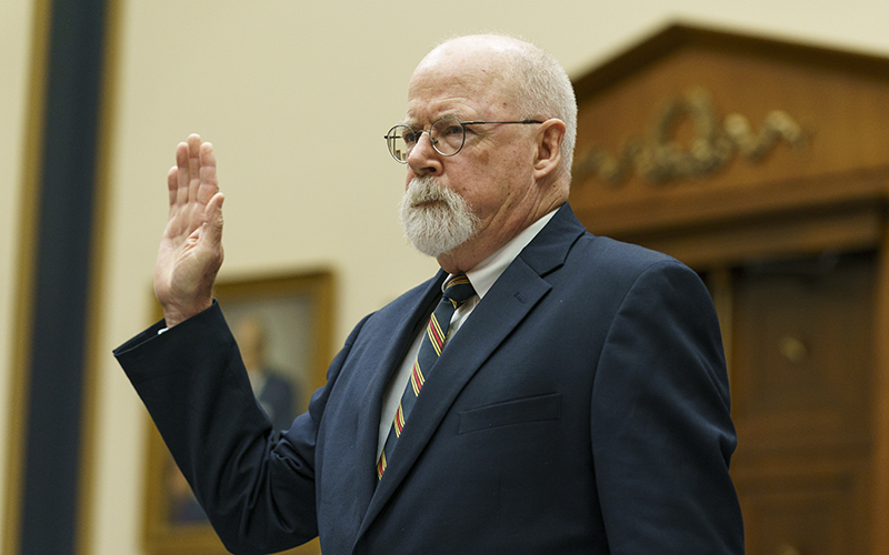 Special counsel John Durham raises his right hand as he is sworn in during a House Judiciary Committee hearing