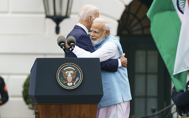 President Biden and Indian Prime Minister Narendra Modi hug