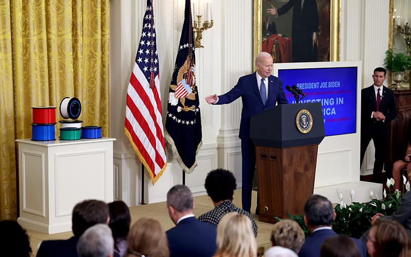 President Biden speaks during an event to announce the Broadband Equity Access and Deployment program