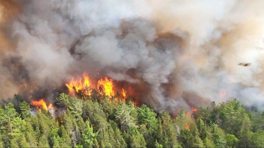 In this image released by the Ontario Ministry of Natural Resources and Forestry, the Sudbury 17 wildfire burns east of Mississagi Provincial Park near Elliot Lake, Ontario, on Sunday, June 4, 2023 handout photo. (Ontario Ministry of Natural Resources and Forestry/The Canadian Press via AP)