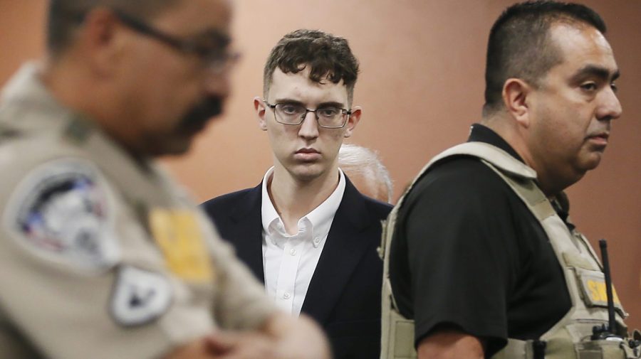 FILE - El Paso Walmart shooting suspect Patrick Crusius pleads not guilty during his arraignment in El Paso, Texas, Oct. 10, 2019. Patrick Crusius, the Texas gunman who killed 23 people in the racist attack is returning to federal court for sentencing on Wednesday, July 5, 2023. Crusius is facing multiple life sentences after pleading guilty to one of the deadliest mass shootings in U.S. history. (Briana Sanchez/The El Paso Times via AP, Pool, File)