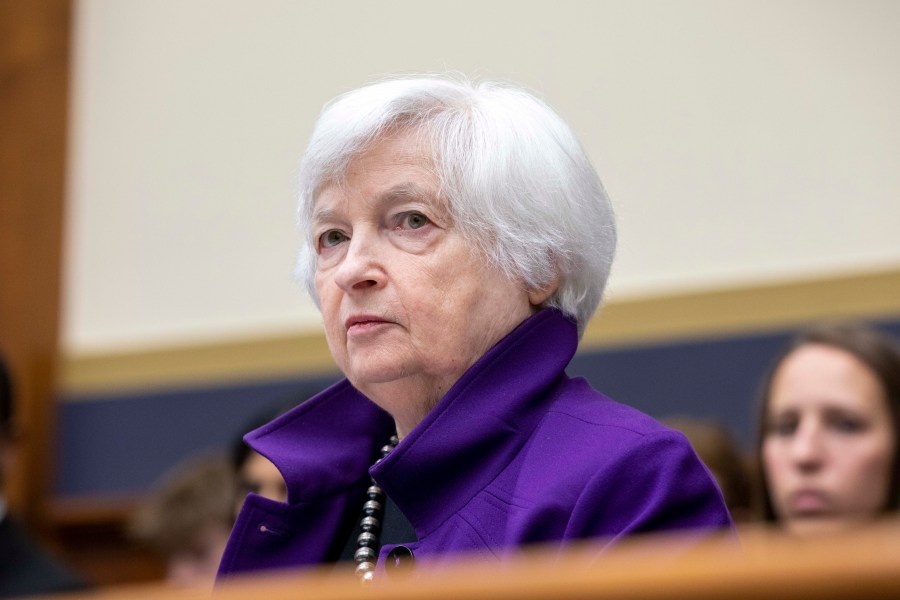 FILE - Treasury Secretary Janet Yellen testifies before the House Financial Services Committee during a hearing regarding the state of the international financial system at the Capitol in Washington, Tuesday, June 13, 2023. (AP Photo/Amanda Andrade-Rhoades, File)