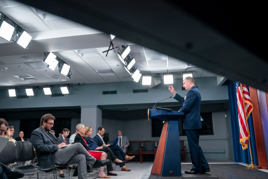 Pentagon spokesman U.S. Air Force Brig. Gen. Patrick Ryder speaks during a media briefing at the Pentagon, Thursday, July 6, 2023, in Washington. (AP Photo/Alex Brandon)