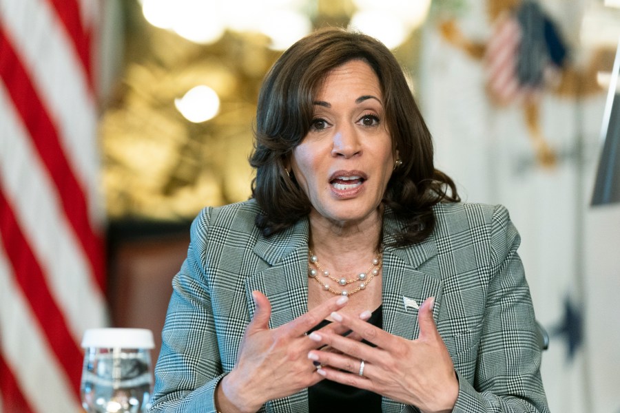 Vice President Kamala Harris speaks during a meeting with civil rights leaders and consumer protection experts to discuss the societal impact of Artificial intelligence, at the Eisenhower Executive Office Building on the White House complex, in Washington, Wednesday, July 12, 2023. (AP Photo/Manuel Balce Ceneta)