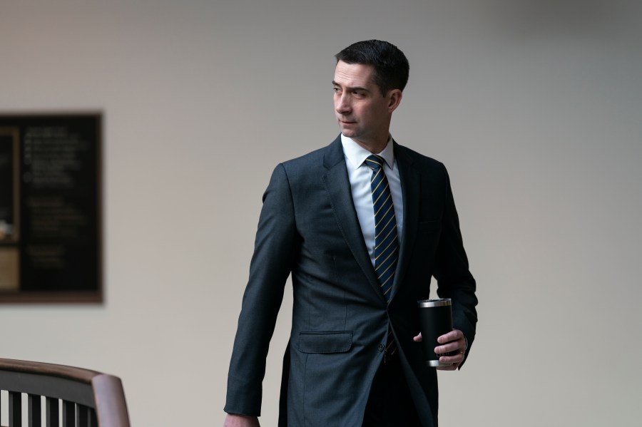 FILE - Sen. Tom Cotton, R-Ark., arrives for a briefing at the Capitol in Washington, Tuesday, Feb. 14, 2023. Last week, Cotton sent a letter to Target CEO Brian Cornell — stating that the company's DEI program and "racial quota for hiring" was discriminatory while also pointing to the recent affirmative action ruling. (AP Photo/J. Scott Applewhite, File)