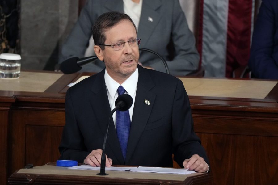 Israeli President Isaac Herzog speaks to a joint session of Congress, Wednesday, July 19, 2023, at the Capitol in Washington. (AP Photo/Jacquelyn Martin)