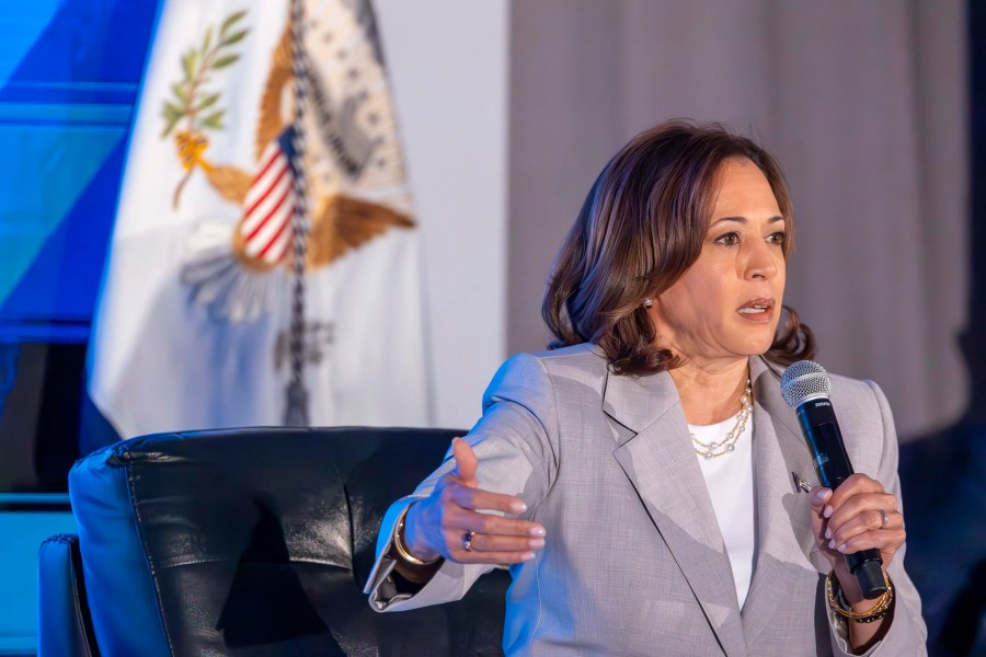 Vice President Kamala Harris speaks at the Global Black Economic Forum as part of Essence Fest in New Orleans on Thursday, June 29, 2023. (Chris Granger/The Times-Picayune/The New Orleans Advocate via AP)