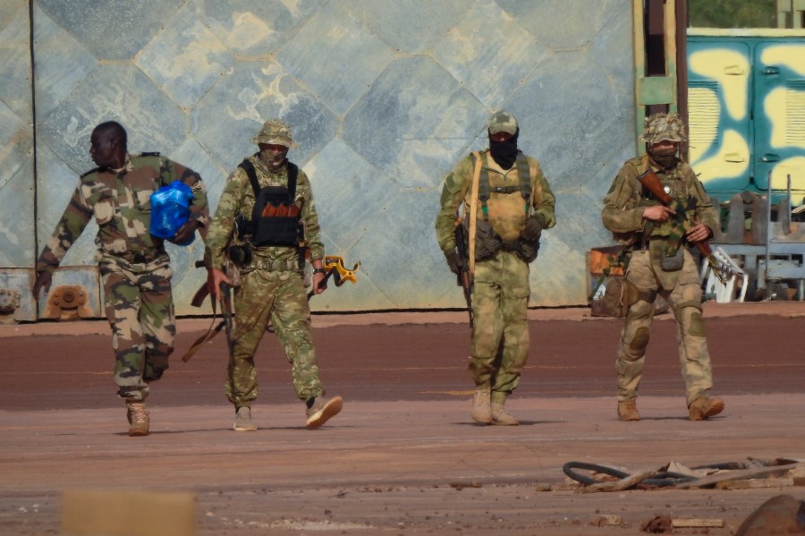 This undated photograph provided by the French military shows three Russian mercenaries, in northern Mali. (French Army via AP, File)