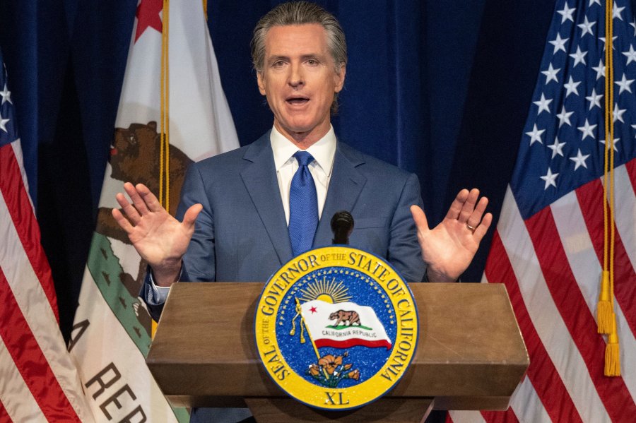 FILE - California Gov. Gavin Newsom speaks during a news conference on Friday, May 12, 2023, in Sacramento, Calif. Newsom has been in touch with all sides of the strike impacting Hollywood, his office said Wednesday, July 26. But so far, neither the studio executives nor actors and writers have shown formal interest in inviting him to help mediate the dispute. (Hector Amezcua/The Sacramento Bee via AP, File)