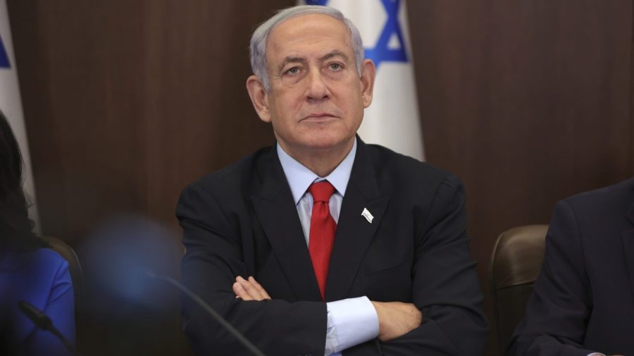 Israeli Prime Minister Benjamin Netanyahu attends the weekly cabinet meeting at the prime minister's office in Jerusalem, Israel, Sunday, July 30, 2023. (Abir Sultan/Pool Photo via AP)