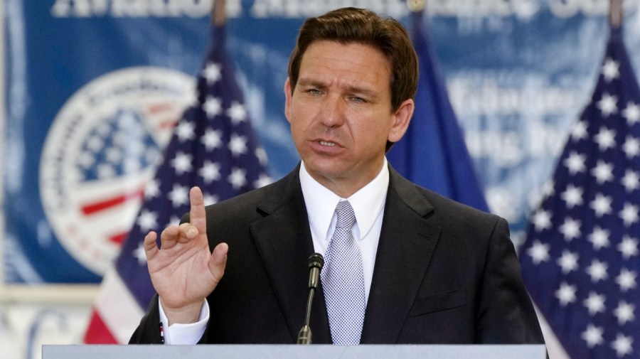 Florida Gov. Ron DeSantis rolls out his military policy proposal during an event for his 2024 presidential campaign on Tuesday, July 18, 2023, in West Columbia, S.C.