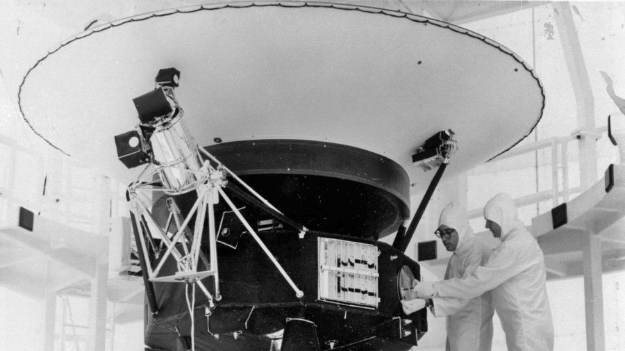 FILE - In this Aug. 4, 1977, photo provided by NASA, the "Sounds of Earth" record is mounted on the Voyager 2 spacecraft in the Safe-1 Building at the Kennedy Space Center, Fla. On Wednesday, Aug. 2, 2023, NASA's Deep Space Network sent a command to correct a problem with its antenna. It took more than 18 hours for the signal to reach Voyager 2 _ more than 12 billion miles away _ and another 18 hours to hear back. On Friday, Aug. 4, the spacecraft started returning data again. (AP Photo/NASA, File)