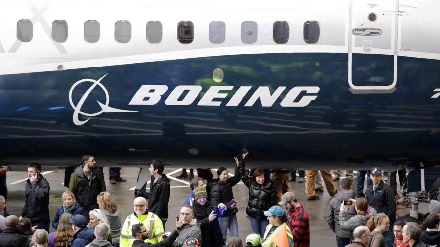 FILE- In this Feb. 5, 2018, file photo a Boeing 737 MAX 7 is displayed during a debut for employees and media of the new jet in Renton, Wash. U.S. regulators are warning airlines to limit the use of an anti-icing system on Boeing 737 Max jets in dry air to avoid overheating engine-housing parts, which could cause them to break away from the plane. (AP Photo/Elaine Thompson, File)