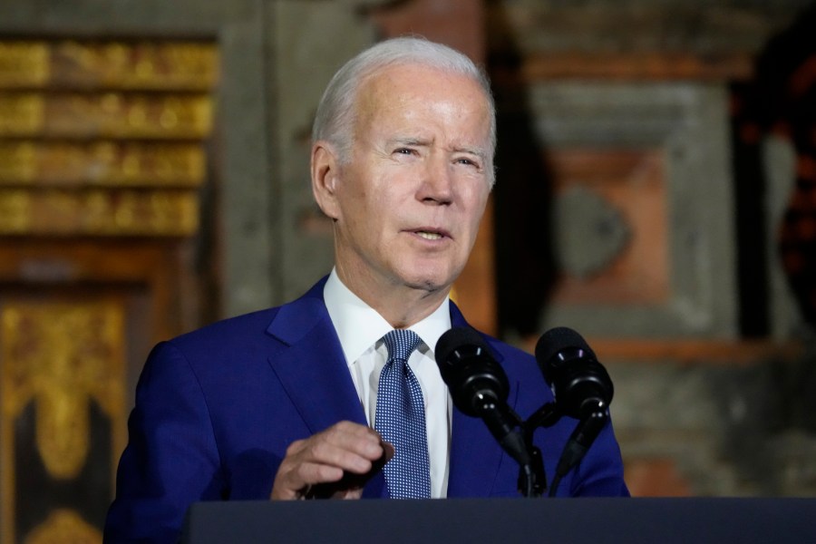 FILE - President Joe Biden speaks during a news conference on the sidelines of the G20 summit meeting, Monday, Nov. 14, 2022, in Bali, Indonesia. The White House announced Tuesday, Aug. 22, 2023, that President Joe Biden will attend next month's Group of 20 summit in New Delhi, India. (AP Photo/Alex Brandon, File)