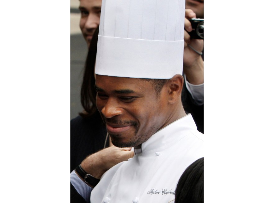 FILE - White House Chef Tafari Campbell smiles, Nov. 6, 2008, on the South Lawn of the White House in Washington. The drowning death of former President Barack Obama’s personal chef near the family’s home on Martha’s Vineyard on July 24, 2023, was ruled an accident by the Massachusetts medical examiner on Wednesday, Aug. 23. (AP Photo/Ron Edmonds, File)